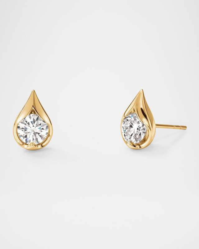 18K Yellow Gold LU Diamond Droplet Stud Earrings